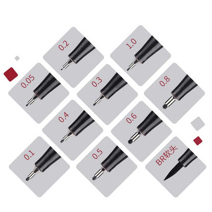 10Pcs/set Pigment Liner Micron Ink Marker Pen 0.05 0.1 0.2 0.3 0.4 0.5 Brush Tip Black Fineliner Sketching Manga Drawing Pen