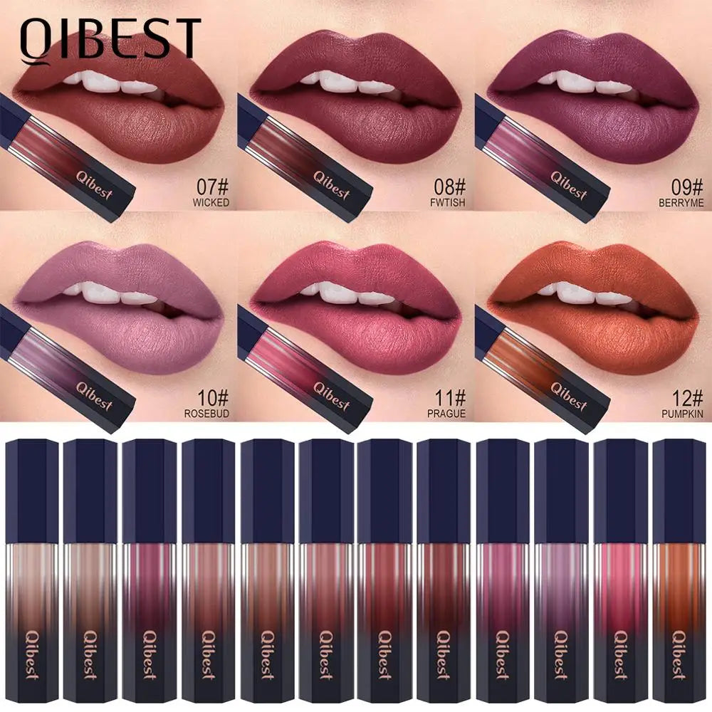 QIBEST Lip Gloss Makeup Moisturizer Waterproof 12 Colors Makeup Lipstick Long Lasting Liquid Lipstick Lip Tint Cosmetics TLSM2