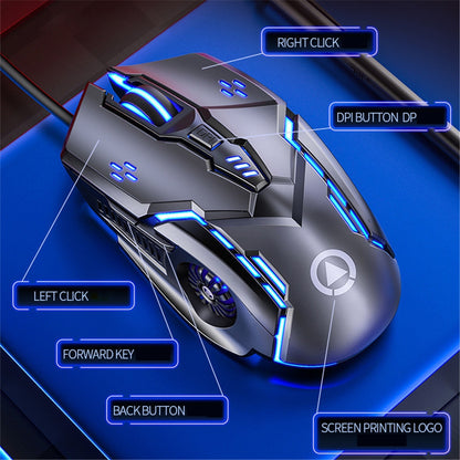 Gaming Mouse Wired Mute Mouse Gamer Mice 6Button Luminous  USB Computer Mouse for  Computer PC Laptop Gaming