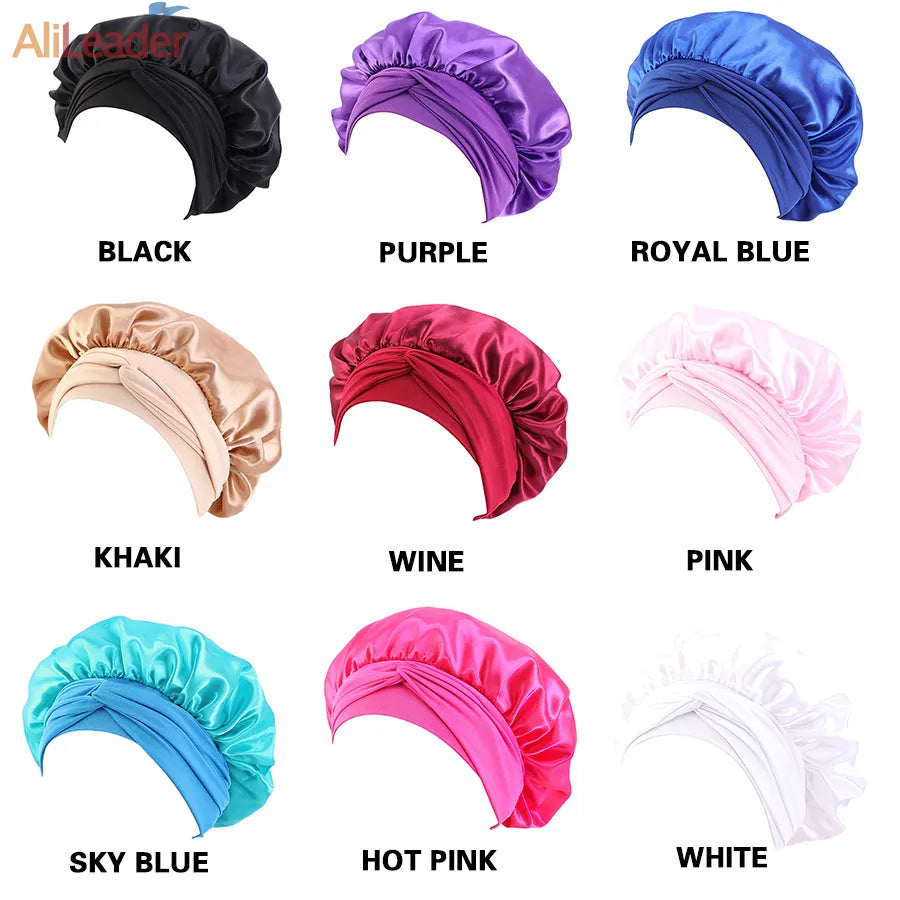 Soft Women Nightcap Nuit Silk Sleeping Night Cap Bonnets Spandex Wide Stretchy Band Long Tail Bonnet Satin Sleeping Cap