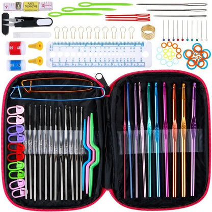 Knitting Needles Set 100pcs Crochet Hooks Knitting Needles DIY Weave Sewing Tools Full Set Knit Gauge Scissors Stitch Holders