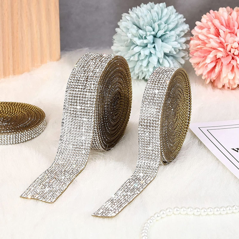 Self Adhesive Crystal Rhinestone Sticker Diamond Ribbon DIY Sticker Rhinestones Arts Crafts Car Phone Decoration Dropshipping