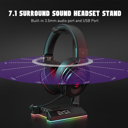 Headphones Stand EKSA W1 7.1Surround Gaming Headset Holder RGB with 2 USB and 3 3.5mm Ports for Gamer PC Accessories Desk