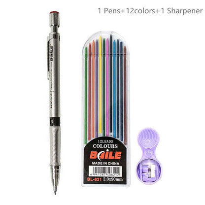 2.0mm Mechanical Pencil Set 2B Automatic Pencils with Color/Black Lead Refills for Draft Drawing, Writing, Crafting, Art Sketch