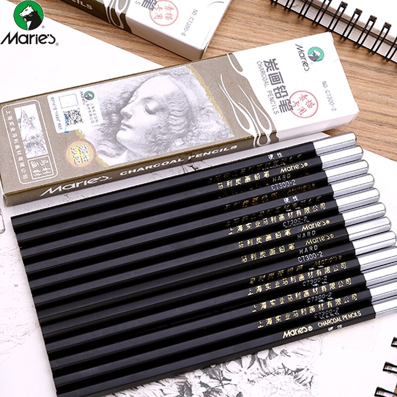 Maries Soft Medium Hard Black Sketch Charcoal Pencil for Sketching Drawing Painting Office School Stationery Art Supplies