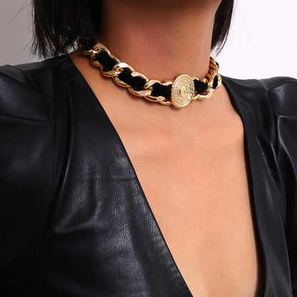 Exaggerated Hip Hop Twist Chain Necklace Women Collares Rock Velvet Avatar Coined Chunky Choker Necklace Steampunk Men Jewelry