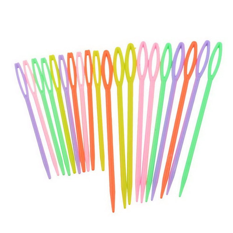 20PCs Mixed Color 7cm/9.5cm Plastic Knitting Needles Crochet Hooks Wool Yarn Needle Children DIY Sweater Weaving Tools Accessory