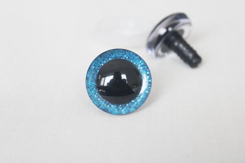 20pcs---9-12-14--16-18- 20 -24--30-35mm clear 3D glitter eyes plastic safety toy eyes long stem + glitter fabric + washer