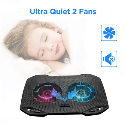 PopuPine Gaming Laptop Cooler with 2 Quiet Big Fans, RGB 7 Color Light Change Portable USB Laptop Cooling Pad 11 to 15.6 Inch