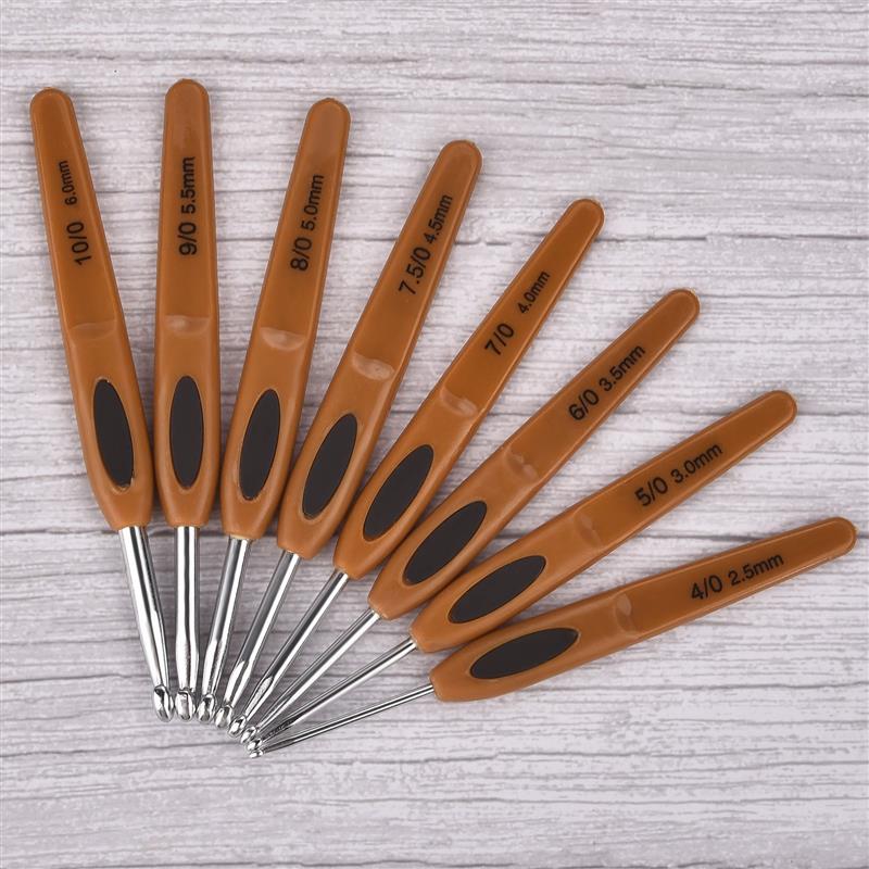 8pcs Colorful Soft Plastic Handle Alumina Crochet Hooks Knitting Needles Set 2.5-6mm Crochet for Weave Sewing Needles Tool