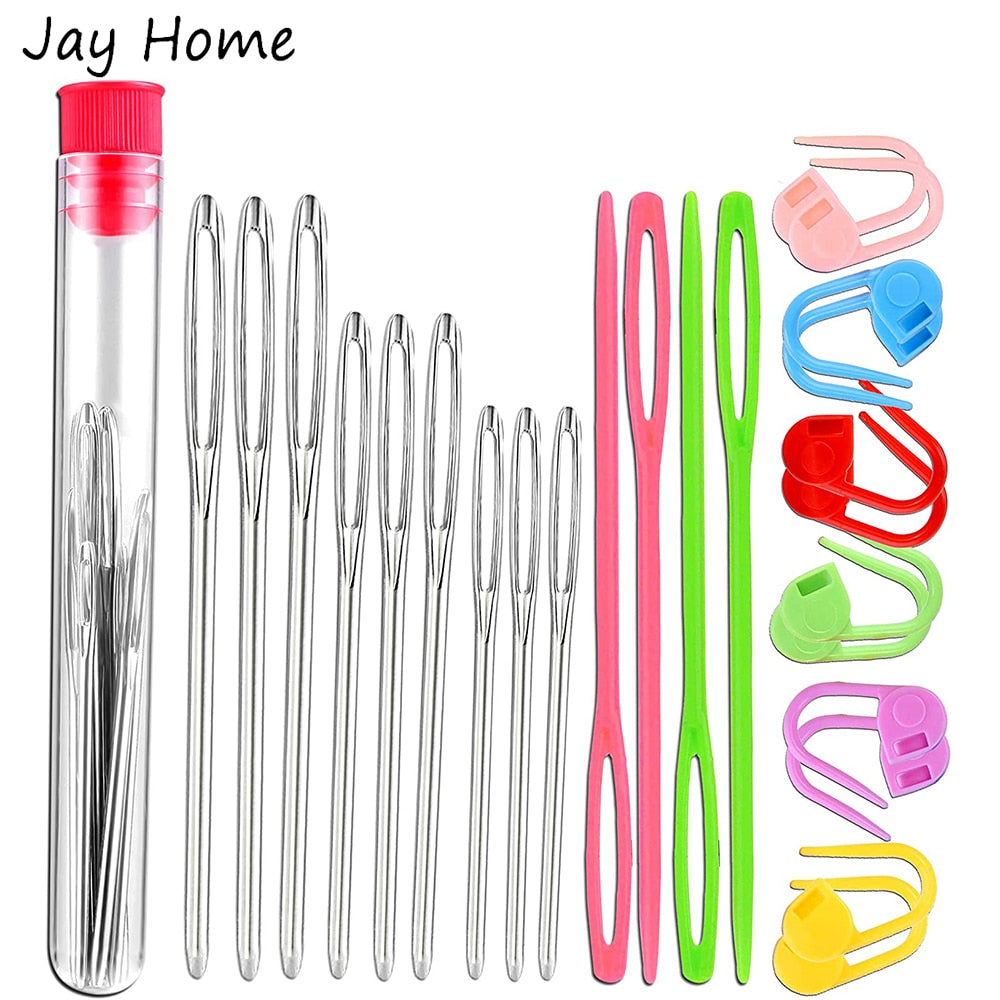 26Pcs Sewing Knitting Kits Large Eye Blunt Yarn Needles &amp; Plastic Weaving Needles &amp; Crochet Locking Counter Stitch Markers Tools