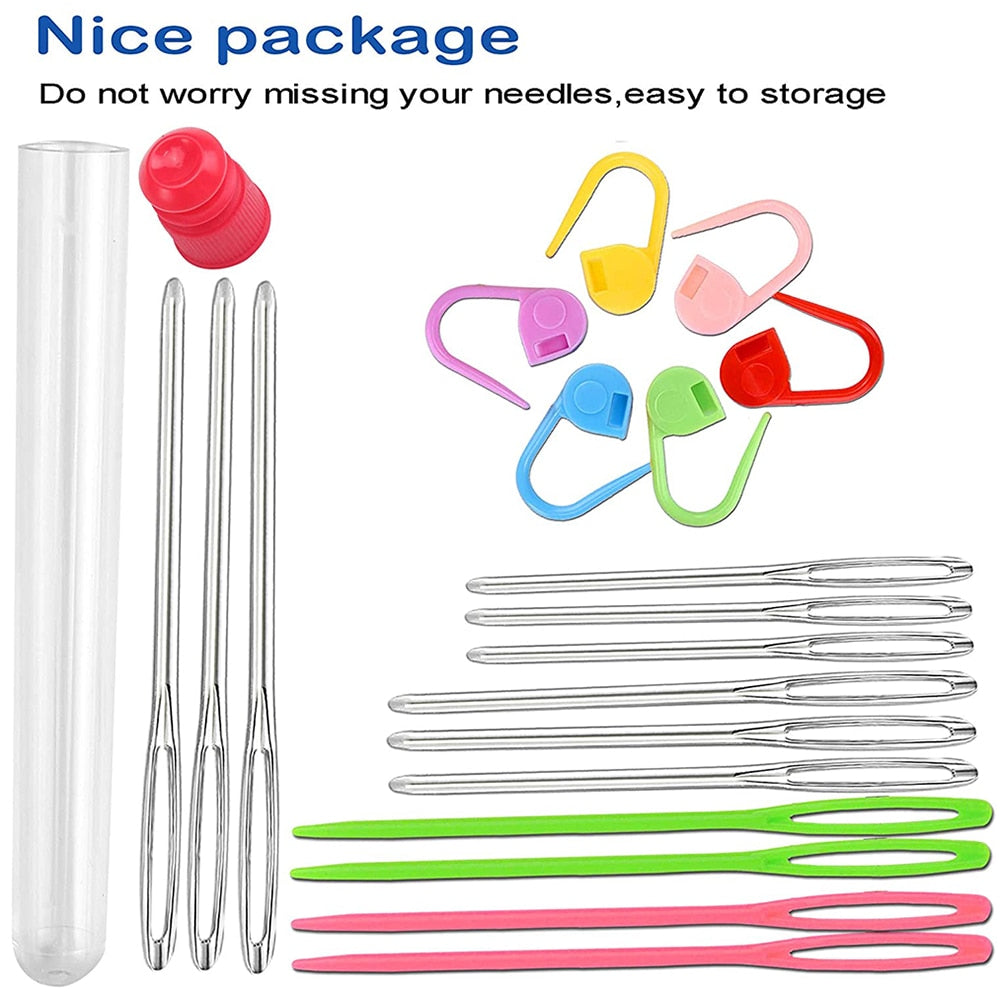 26Pcs Sewing Knitting Kits Large Eye Blunt Yarn Needles &amp; Plastic Weaving Needles &amp; Crochet Locking Counter Stitch Markers Tools