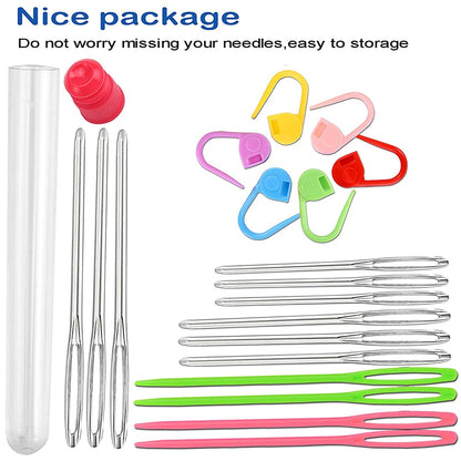 26Pcs Sewing Knitting Kits Large Eye Blunt Yarn Needles &amp; Plastic Weaving Needles &amp; Crochet Locking Counter Stitch Markers Tools