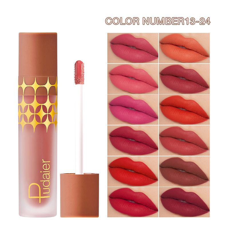 24 Color Matte Shimmer Matte Surface Nonstick Cup Lip Lacquer