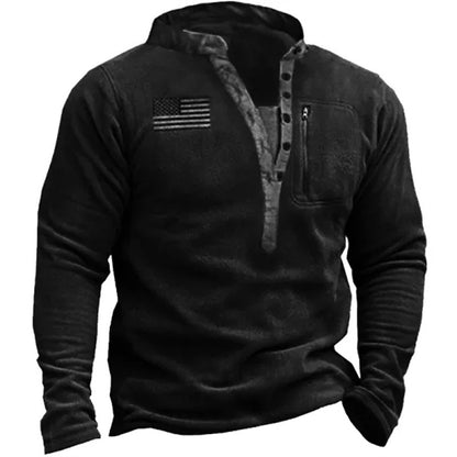 Men's V-neck Button Sweater Fleece