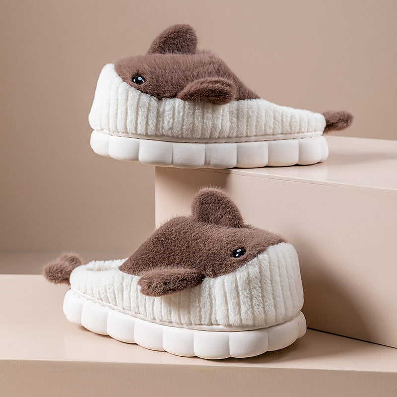 Winter Cute Shark Shoes Women Thick Sole Warm Plush Home Fluffy Slippers Outdoor Garden Indoor Floor House Shoes Dropshipping