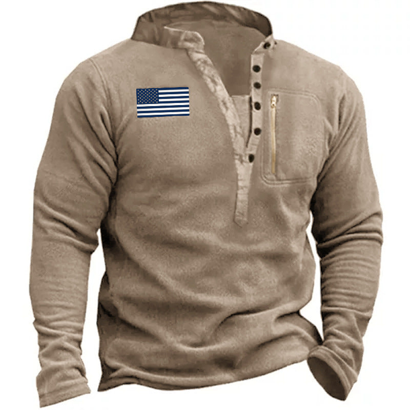 Men's V-neck Button Sweater Fleece