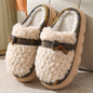 Winter Plush Slippers With Bow Button Design Indoor Non-slip Thick-soled Fur Home Slipper Fluffy Slides Household Warm Hose Shoes For Women