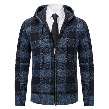 Men's Plaid Thickened Sweater Coat