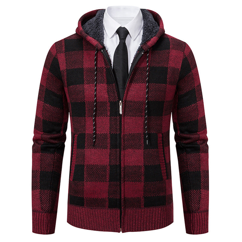 Men's Plaid Thickened Sweater Coat