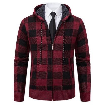 Men's Plaid Thickened Sweater Coat