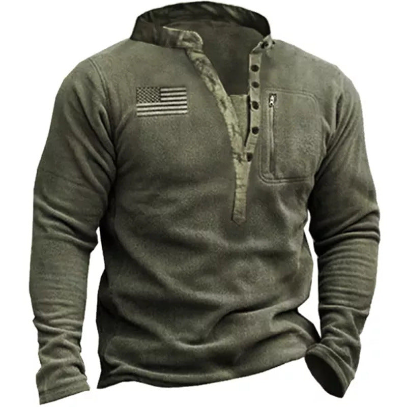 Men's V-neck Button Sweater Fleece