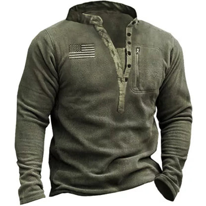 Men's V-neck Button Sweater Fleece