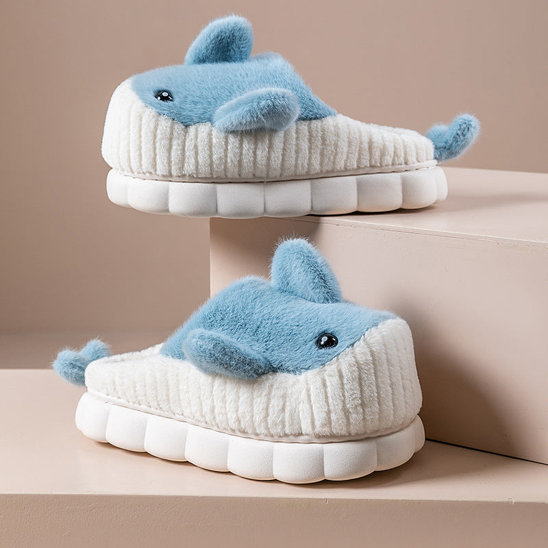 Winter Cute Shark Shoes Women Thick Sole Warm Plush Home Fluffy Slippers Outdoor Garden Indoor Floor House Shoes Dropshipping