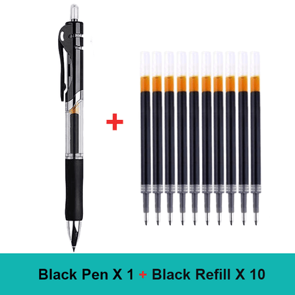 25PCS Gel pen Set Neutral Pen smooth writing fastdry 0.5mm Black blue red color Replacable refill school Stationery Supplies