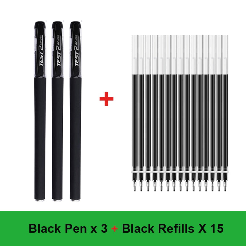 25PCS Gel pen Set Neutral Pen smooth writing fastdry 0.5mm Black blue red color Replacable refill school Stationery Supplies