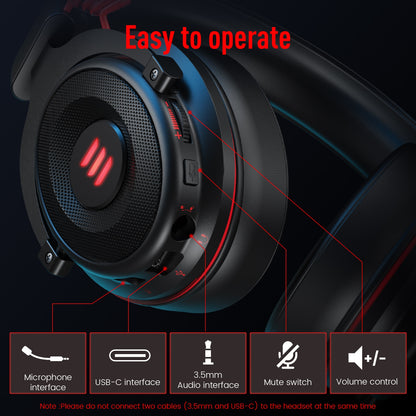 EKSA Gaming Headset Gamer 7.1 Surround & 3D stereo USB/Type C/3.5mm Wired Gaming Headphones with Microphone For PC/PS4/PS5/Xbox