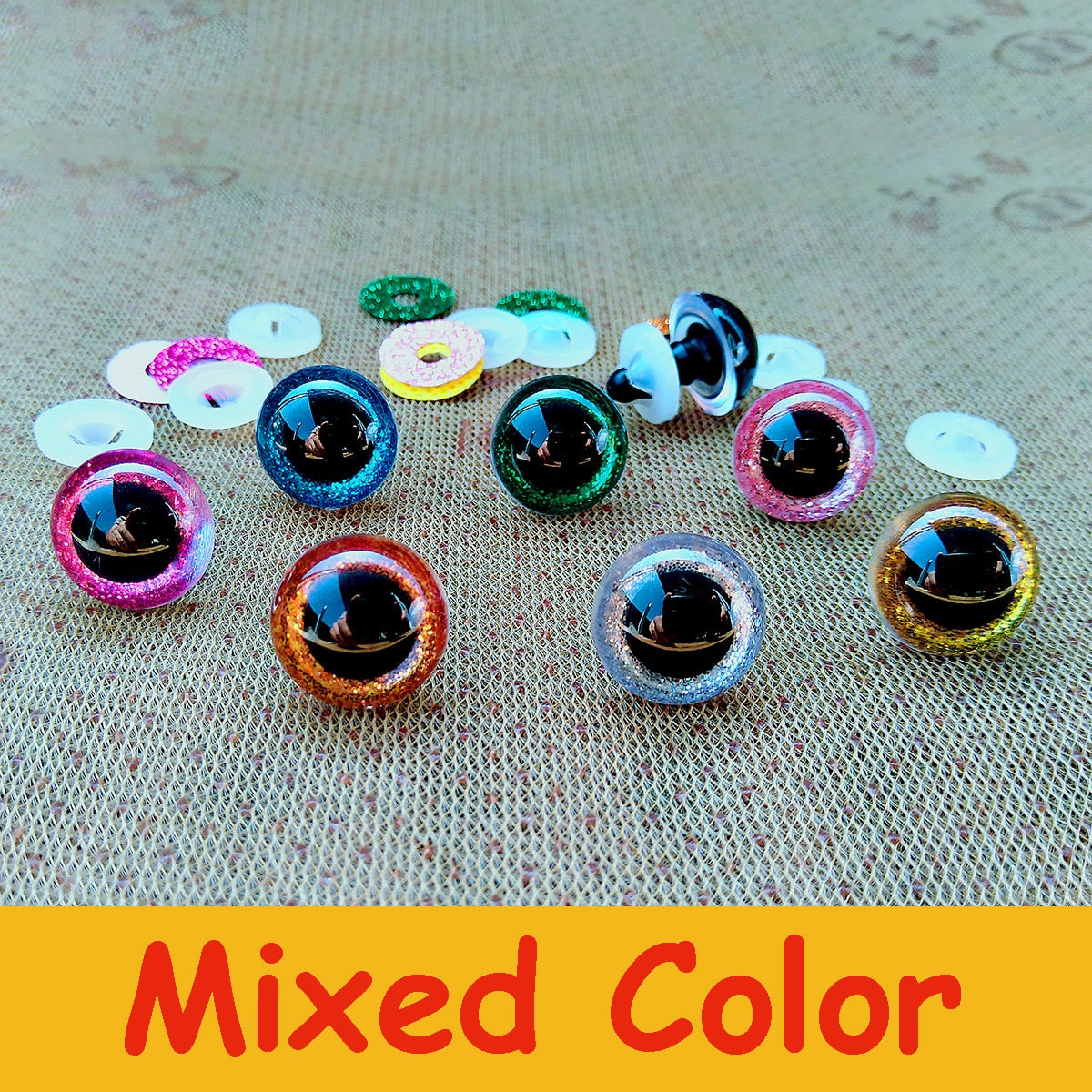 20pcs 3D Plastic Glitter Safety Eyes For Crochet Toys Amigurumi Diy Mix Bulk Mixed Sizes Toy Doll Making 10/12/14/16/18/20/22mm