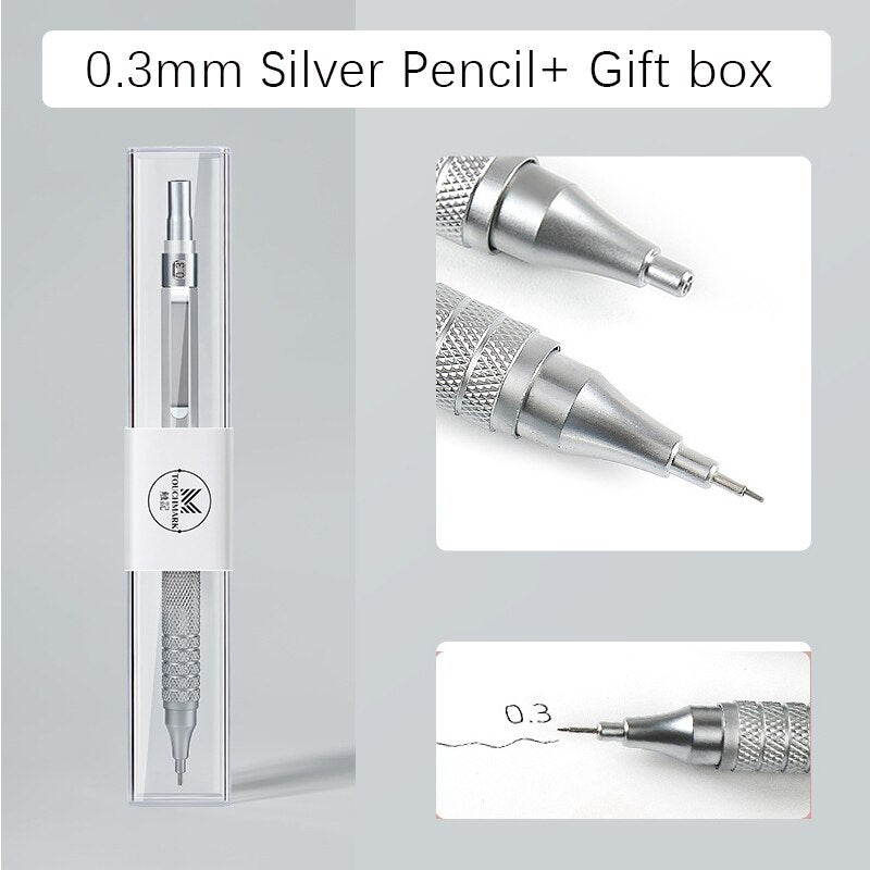 0.3 0.5 0.7 2.0mm Art Drawing Automatic Pencils Low Center of Gravity Retractable Nib Metal Mechanical Pencil with Gift Box Set