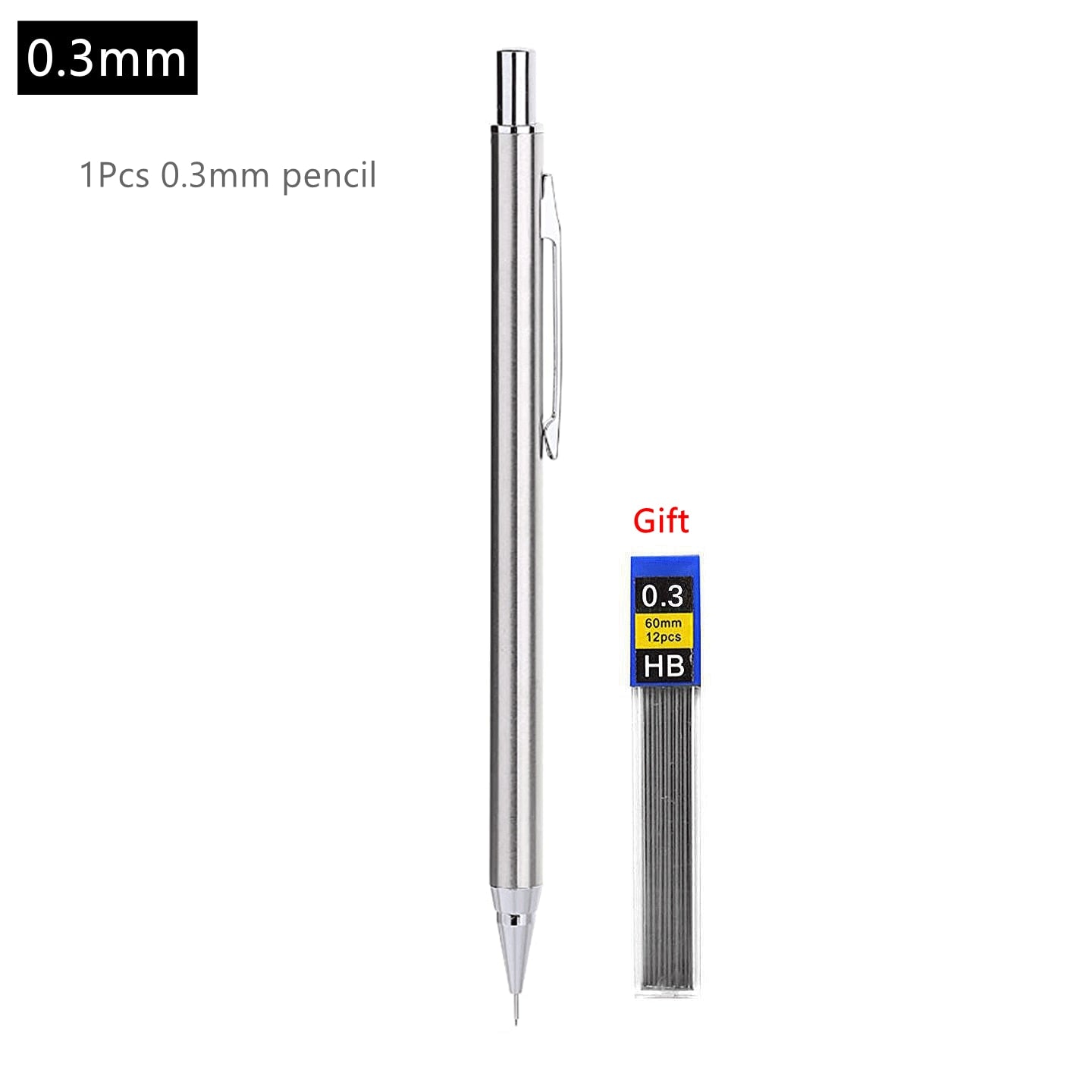 Metal Mechanical Pencils Set with Lead Refills Drafting Automatic Pencil 0.3, 0.5, 0.7, 0.9, 1.3, 2.0mm 2B HB For Art Supplie