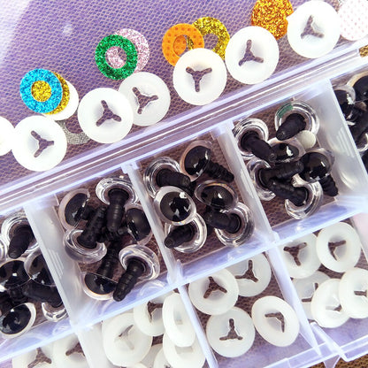 High Quality 30pcs/box Plastic Safty Glitter Glass Eyes For Toys Crafts Animals Amigurumi Crochet Dolls Making 9/10/12/14/16mm