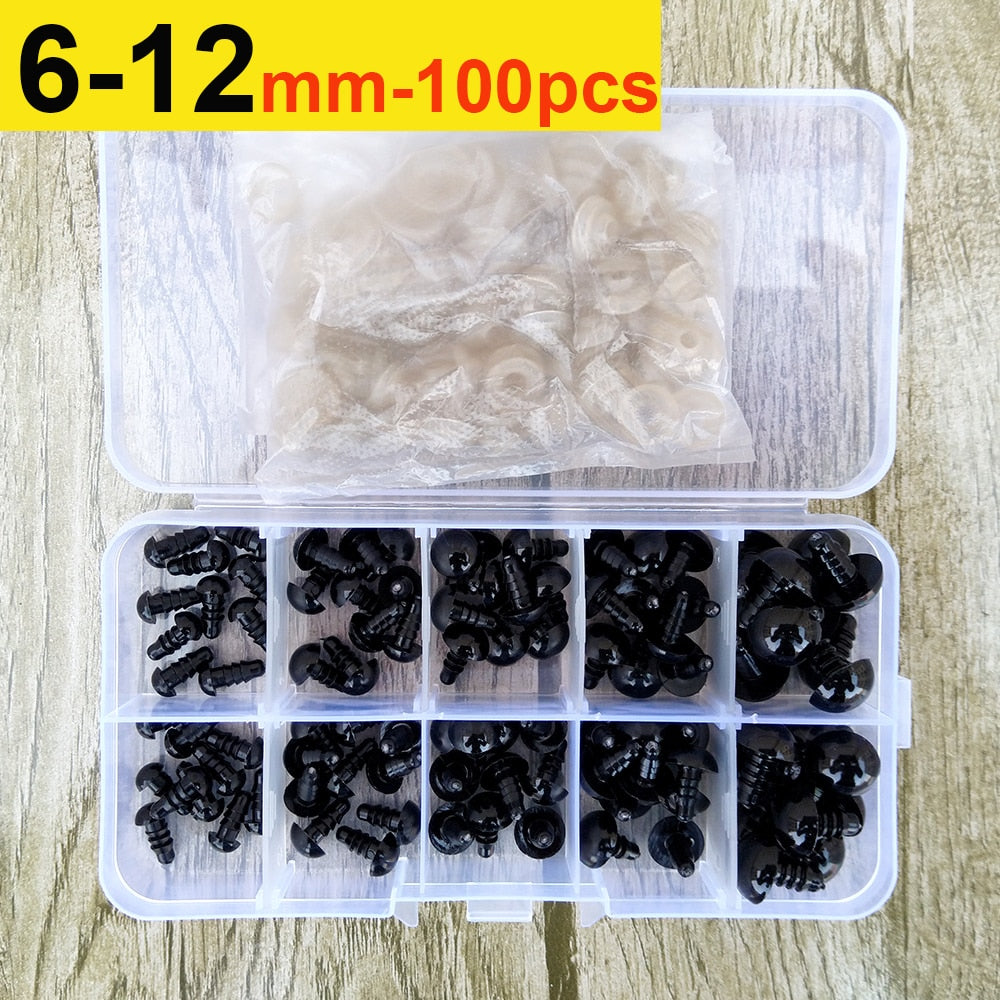 100pcs 8/10/12/14mm Plastic Safety Eyes For Toys Diy Mix Size Crochet Animal Eye For Doll toys amigurumi Accessories