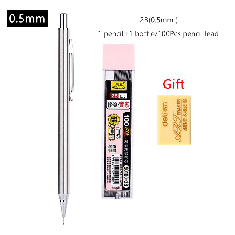 Metal Mechanical Pencils Set with Lead Refills Drafting Automatic Pencil 0.3, 0.5, 0.7, 0.9, 1.3, 2.0mm 2B HB For Art Supplie