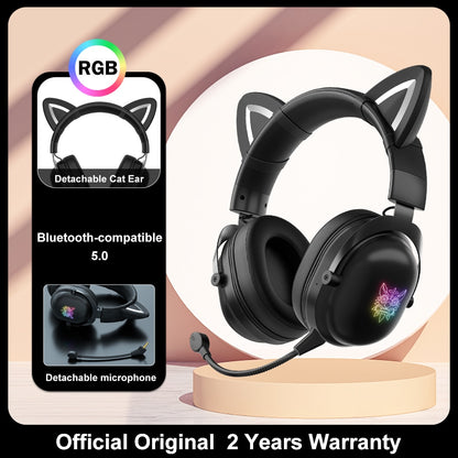 ONIKUMA K9 Pink Cat Ear Headphones with RGB LED Light Flexible Mic Gaming Headset 7.1 Surround Computer Earphones for PC Gamer