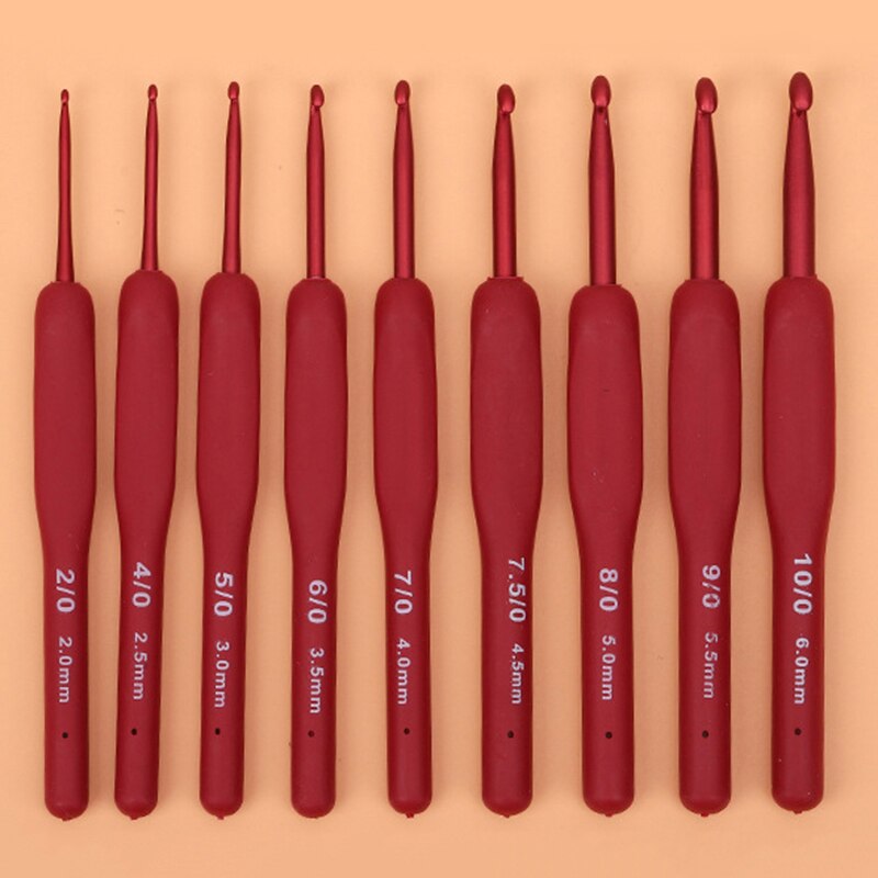 1PC Red Crochet Hook Silicone Handle Aluminum Hand Knitting Needles Crocheting Weave Crafts Hooks 2/2.5/3/3.5/4/4.5/5/5.5/6mm