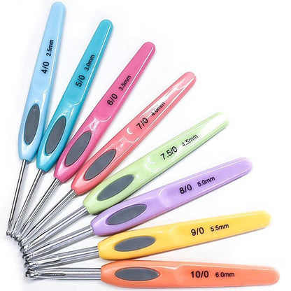 8pcs Colorful Soft Plastic Handle Alumina Crochet Hooks Knitting Needles Set 2.5-6mm Crochet for Weave Sewing Needles Tool