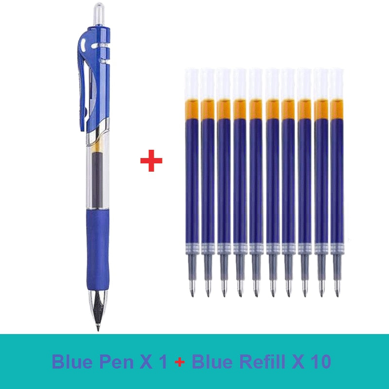 25PCS Gel pen Set Neutral Pen smooth writing fastdry 0.5mm Black blue red color Replacable refill school Stationery Supplies