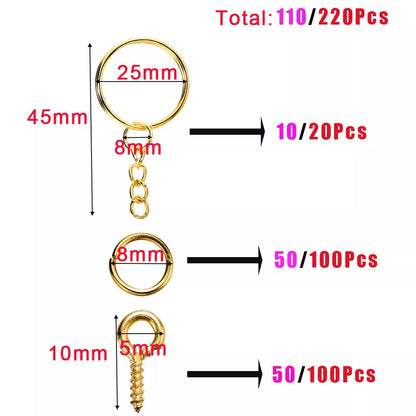 110/220Pcs Keychain Open Jump Rings Eye Pins Jewelry Making Accessories Kits for DIY Epoxy Resin Key Chain Key Ring Pendants