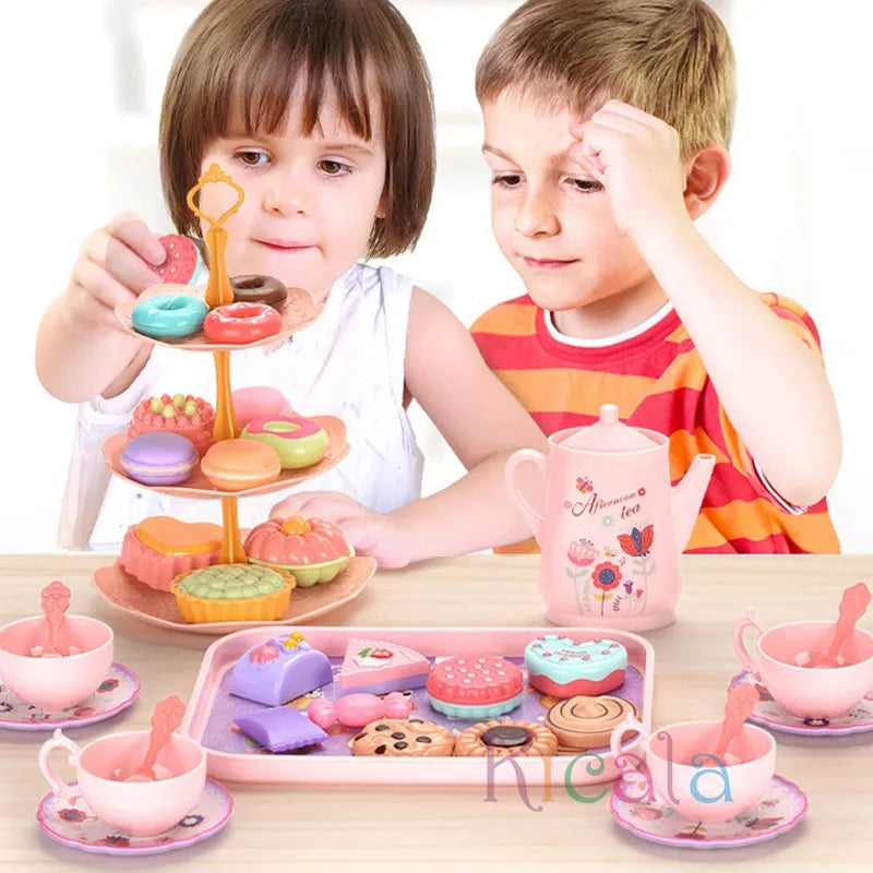 Girls Toys DIY Pretend Play Toy Simulation Tea Food Cake Set Play House Kitchen Afternoon Tea Game Toys Gifts For Children Kids