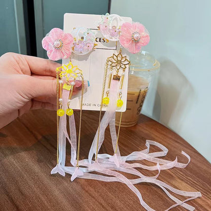 2Pcs/Set  New Korean Yarn Elegant Butterfly Hairpin Flowers Metal Tassel Long Hairgrips Party Hair Accessories Combo Hair Clip