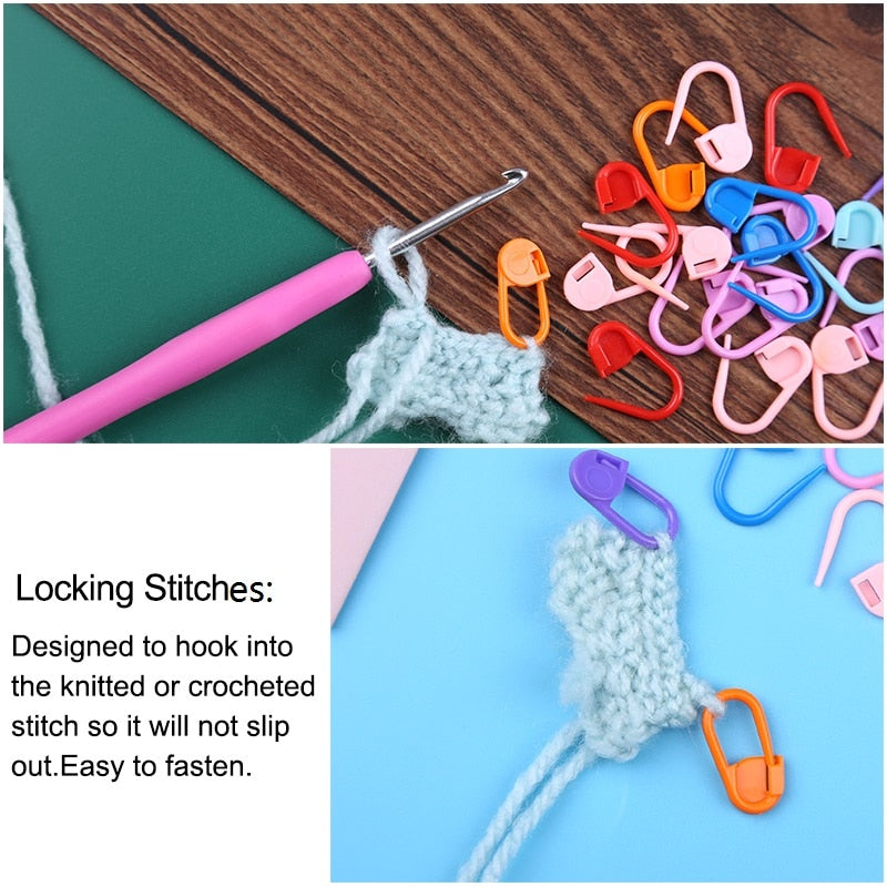 LMDZ 150/100/104 Pcs Locking Stitch Markers Colorful Plastic Knitting Crochet Locking Markers Crochet Needle Clip Hook Tool