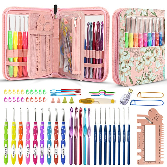 DIY Needle Arts Craft Crochet Hook Set and Bag Animal Ergonomic Yarns Crochet Knitting Needle Scissors Sewing Set Accessories