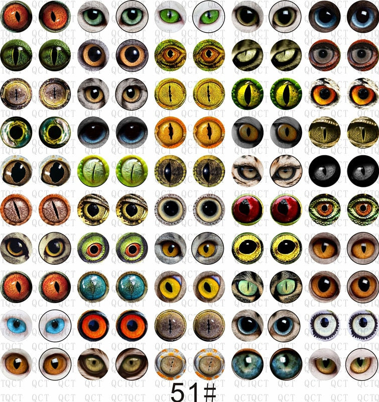 50 Pcs Glass Eyes for DIY Sewing Dolls Crafts Accessories Cat Eye Dragon Dinosaur Eye Round Cabochon