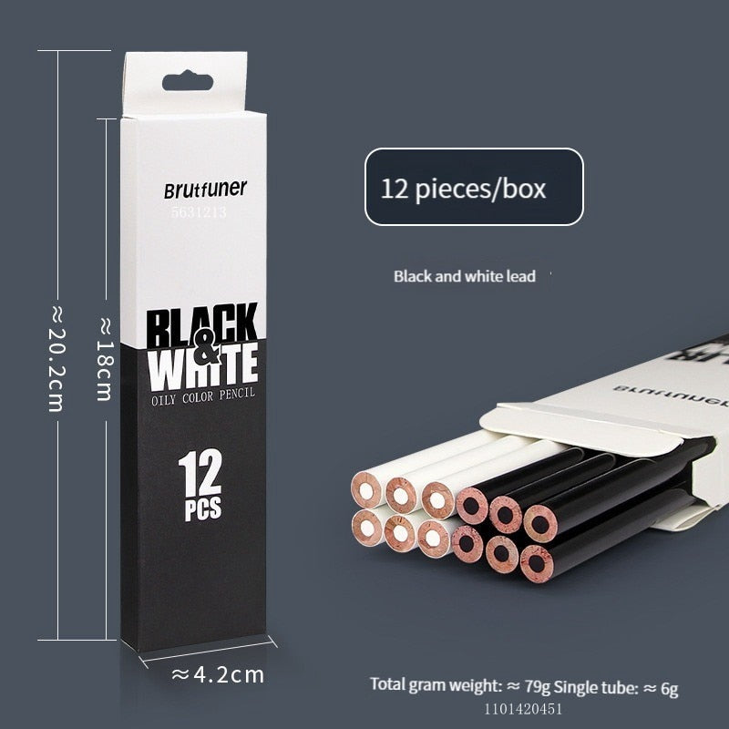 2/12Pcs Black White Color Pencils - Permanent Color Drawing Pencil Oil-based Wooden Colored Pencils for Artist and Beginner Art