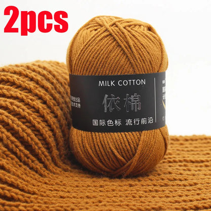 2pcs Cotton Yarn Baby Milk Yarn Worsted Cotton Crochet Thread Hand Knitting Wool Line Dyed Thread