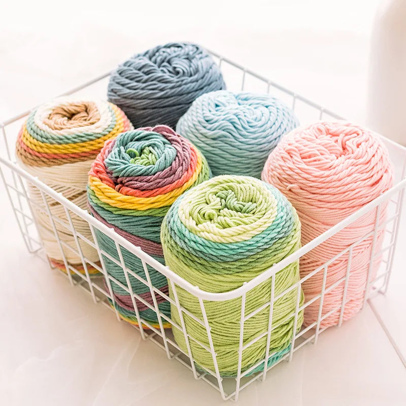 100g Rainbow Cotton Yarn Segment dyeing 5 strands of Milk Cotton Yarn DIY Hand knitted Sofa cushion Pillow Yarn 193meters